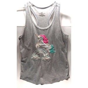 Bobbie Brooks Unicorn Rainbow Tank Small Pink Blue Racerback Sleepwear Gray